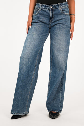 Wide leg jeans low waist donker blauw - Bente