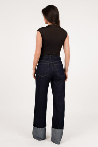 Wide leg jeans donker blauw met omslag -  Elowen