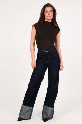 Wide leg jeans donker blauw met omslag -  Elowen