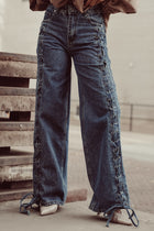 Wide-leg jeans with braided detail blue - Dominique
