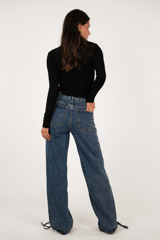 Wide leg jeans met gevlochten detail blauw - Dominique
