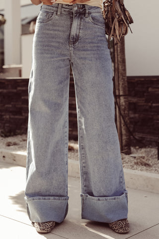 Wide leg jeans met omslag licht blauw - Finley