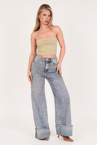 Wide leg jeans met omslag licht blauw - Finley