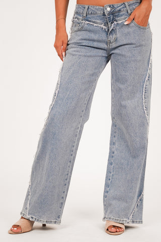 Wide leg jeans met rafels blauw - Mirabelle