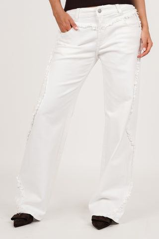Wide leg jeans met rafels wit - Mirabelle