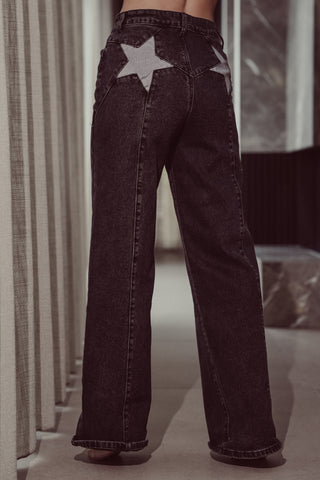 Wide leg jeans met sterren zwart - Reza