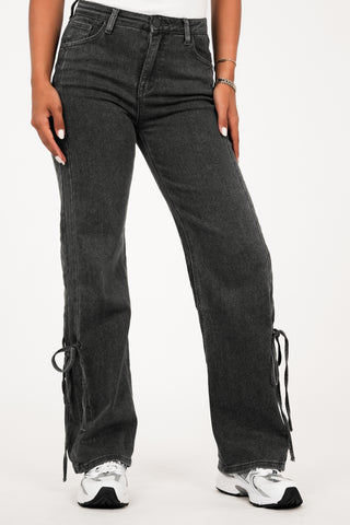 Wide leg jeans met strikjes donker grijs - Levia