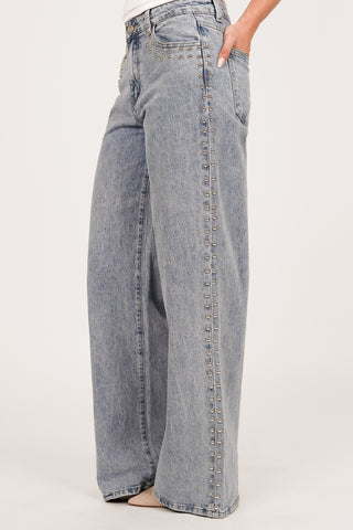 Wide leg jeans met studs blauw - Chantal