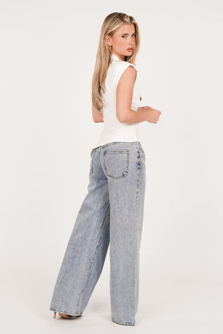 Wide leg jeans met studs blauw - Chantal