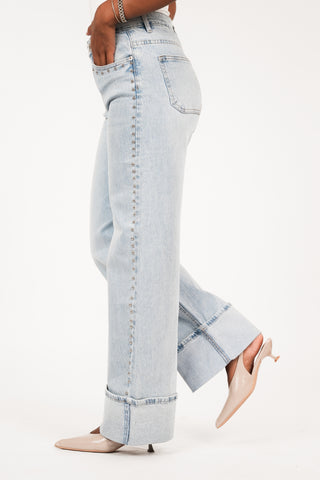 Wide leg jeans met studs licht blauw - Rocky