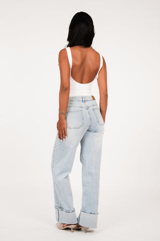 Wide leg jeans met studs licht blauw - Rocky