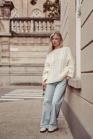 Wide leg jeans met studs licht blauw - Rocky