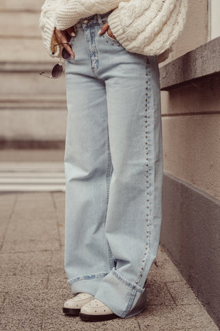 Wide leg jeans met studs licht blauw - Rocky