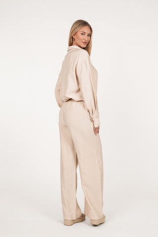 Wide leg pantalon dames beige - Lotty