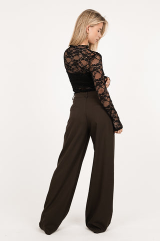 Wide leg pantalon donker bruin - Josje
