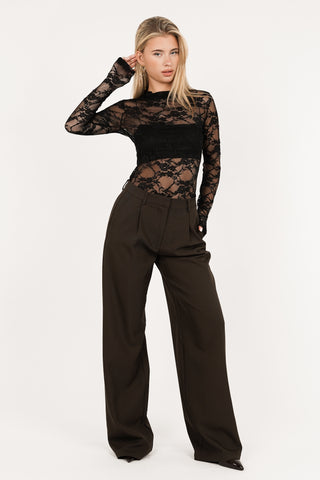 Wide leg pantalon donker bruin - Josje