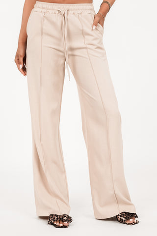 Wide leg pantalon jogger beige - Vivian