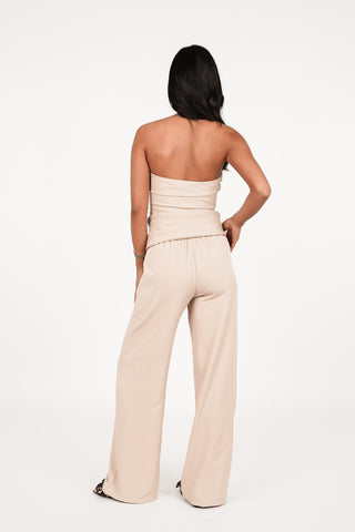 Wide leg pantalon jogger beige - Vivian