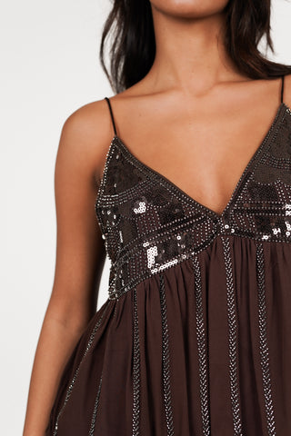 Wijde top met kralen bruin - Gaya