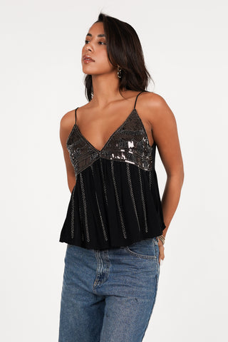Wijde top met kralen zwart - Gaya