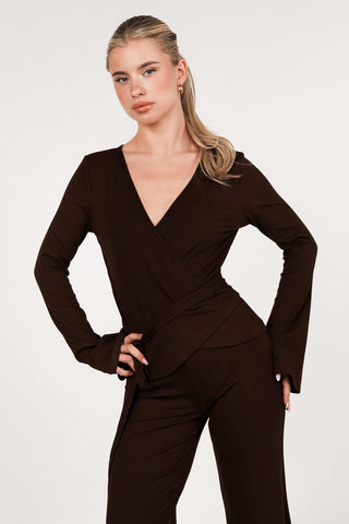 Wikkel top lange mouw bruin - Dany