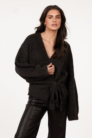 Wikkelcardigan lange mouw bruin - Carmen