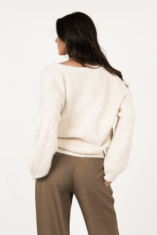 Wikkelcardigan lange mouw creme - Carmen