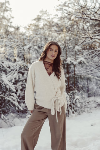 Wikkelcardigan lange mouw creme - Carmen