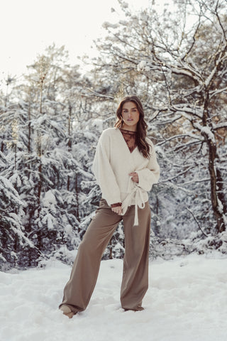 Wikkelcardigan lange mouw creme - Carmen