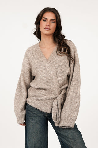 Wikkelcardigan lange mouw taupe - Carmen