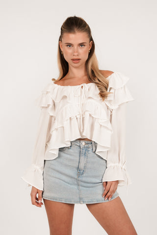 Witte blouse met ruffles - Juul