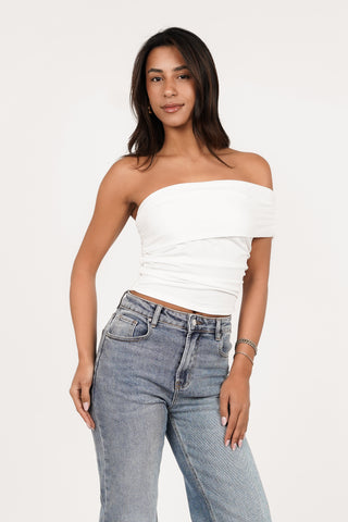 Witte top cropped met overslag - Fleur