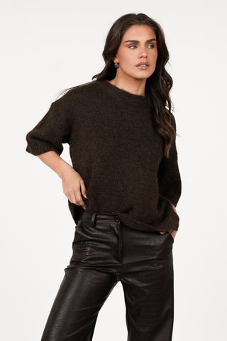 Zachte trui met korte mouw bruin - Annelou