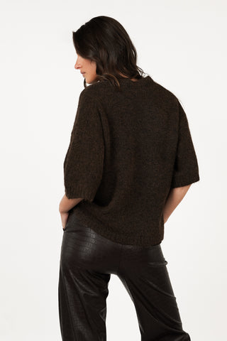 Zachte trui met korte mouw bruin - Annelou