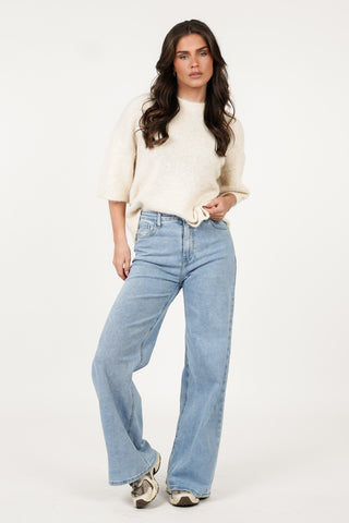 Zachte trui met korte mouw creme - Annelou