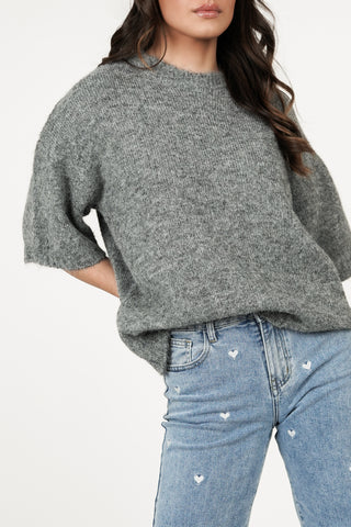 Zachte trui met korte mouw grijs - Annelou