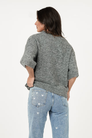 Zachte trui met korte mouw grijs - Annelou