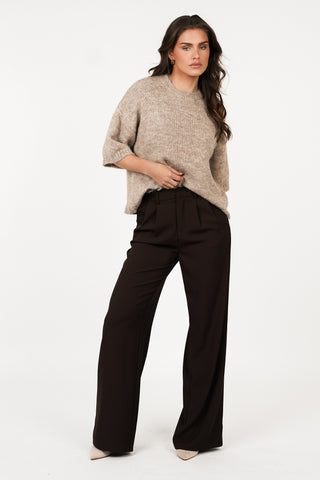 Zachte trui met korte mouw taupe - Annelou