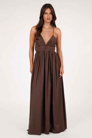 Zomer jurk maxi bruin - Laureen