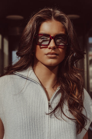 Zonnebril rechthoekig breed luipaard blauw - Sora