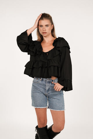 Zwarte blouse met ruffles - Juul
