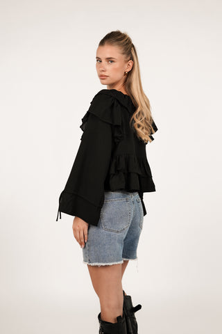 Zwarte blouse met ruffles - Juul