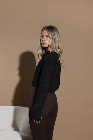 Zwarte mesh blouse met embroidery - Bodil