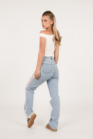 Straight leg jeans met pinstripe roze/blauw - Cissy