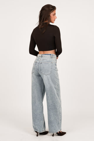 Balloon fit jeans met omgeslagen taille blauw - Clover