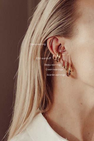 Diamanten oorpiercing lang goud - Diana