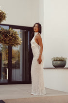 Kanten maxi jurk hoge hals creme - Quincy