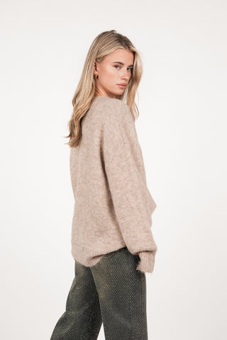 Oversized knit v-hals taupe - Juno