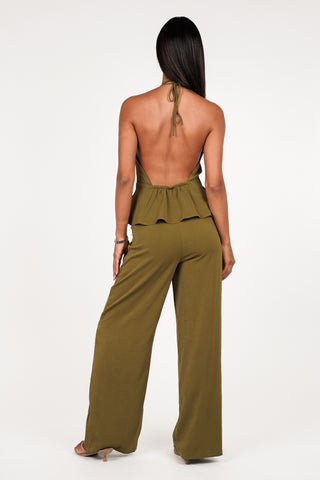 Jumpsuit wijd dames groen - Mexy