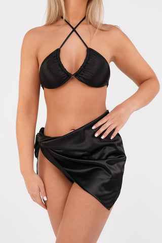 Triangel bikini satijn met cover up zwart